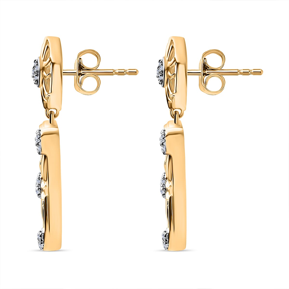 GP Celestial Collection - White Zircon & Blue Sapphire Dangling Push Back Earrings in 18K Vermeil Yellow Gold Plated Sterling Silver 1.24 Ct, Silver Wt. 6.42 Gms.