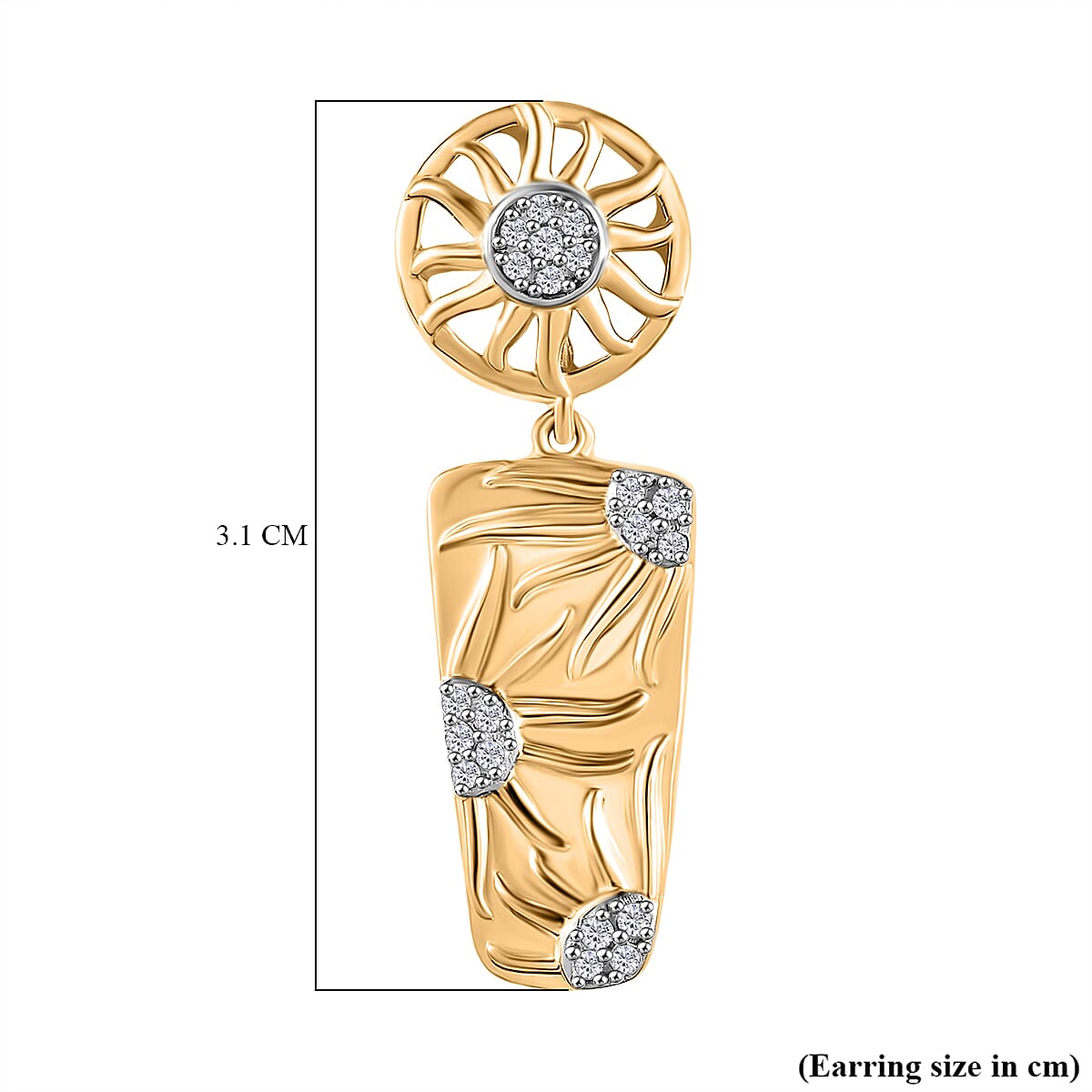 GP Celestial Collection - White Zircon & Blue Sapphire Dangling Push Back Earrings in 18K Vermeil Yellow Gold Plated Sterling Silver 1.24 Ct, Silver Wt. 6.42 Gms.