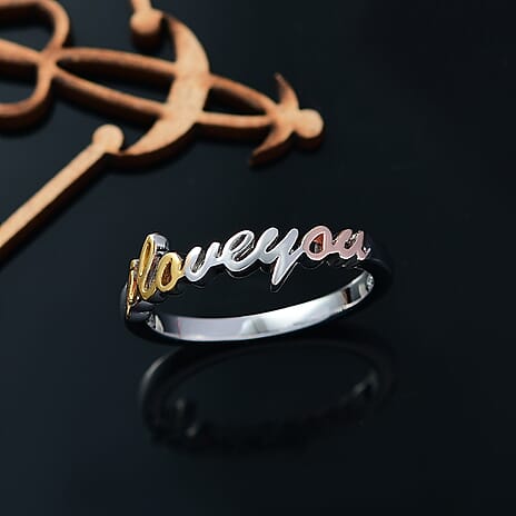 GP - Amore Collection - Blue Sapphire Ring in 18K Vermeil Yellow & Rose Gold Plated and Rhodium Overlay Sterling Silver
