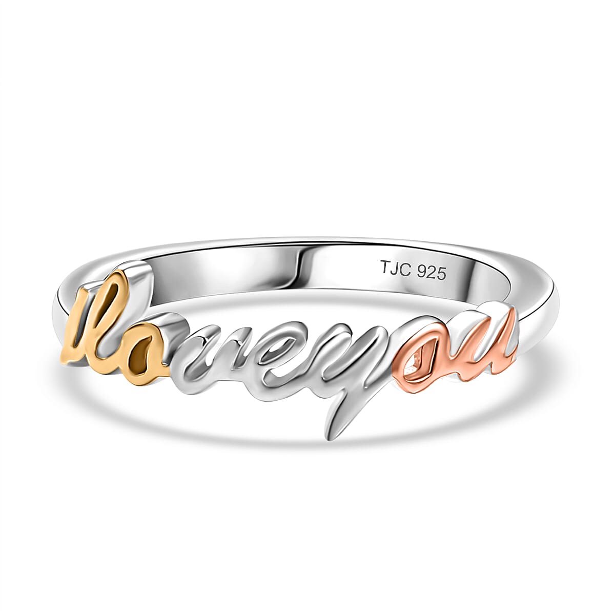 GP - Amore Collection - I Love You Band Ring in 18K Vermeil Yellow and Rose Gold Plated and Rhodium Overlay Sterling Silver