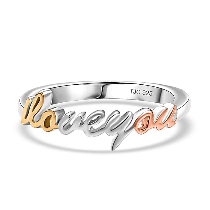 GP - Amore Collection - I Love You Band Ring in 18K Vermeil Yellow and Rose Gold Plated and Rhodium Overlay Sterling Silver