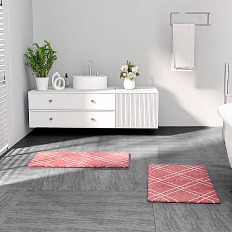 Pack of 2 - Cotton Patterned Mats (Size 45x84 cm) - Pink