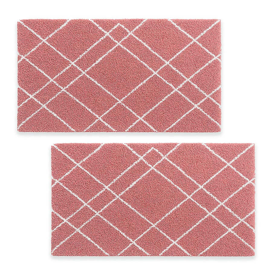 Pack of 2 - Cotton Patterned Mats (Size 45x84 cm) - Pink