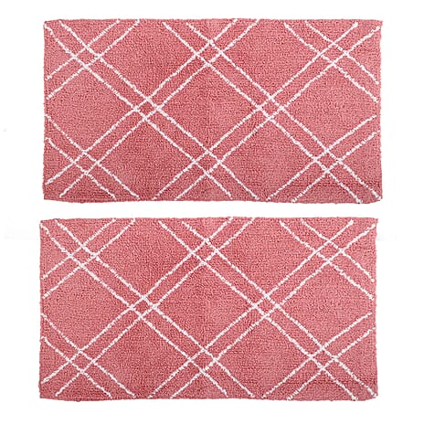Pack of 2 - Cotton Patterned Mats (Size 45x84 cm) - Pink