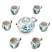 7-Piece Hand-Painted Ceramic Set - 1 Tea-Coffee Pot & 6 Cups in Display Box - Green
