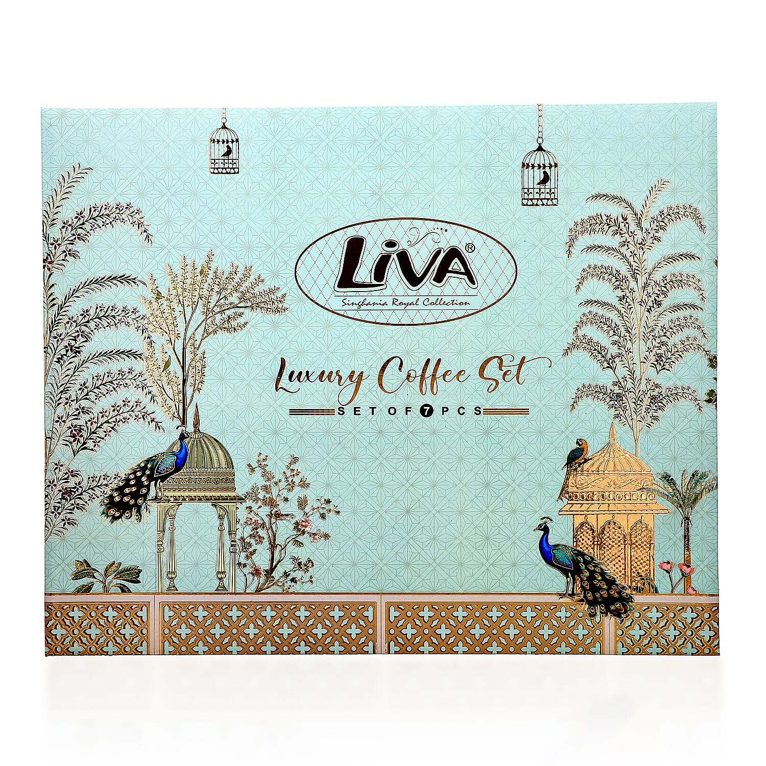 7-Piece Hand-Painted Ceramic Set - 1 Tea-Coffee Pot & 6 Cups in Display Box - Green