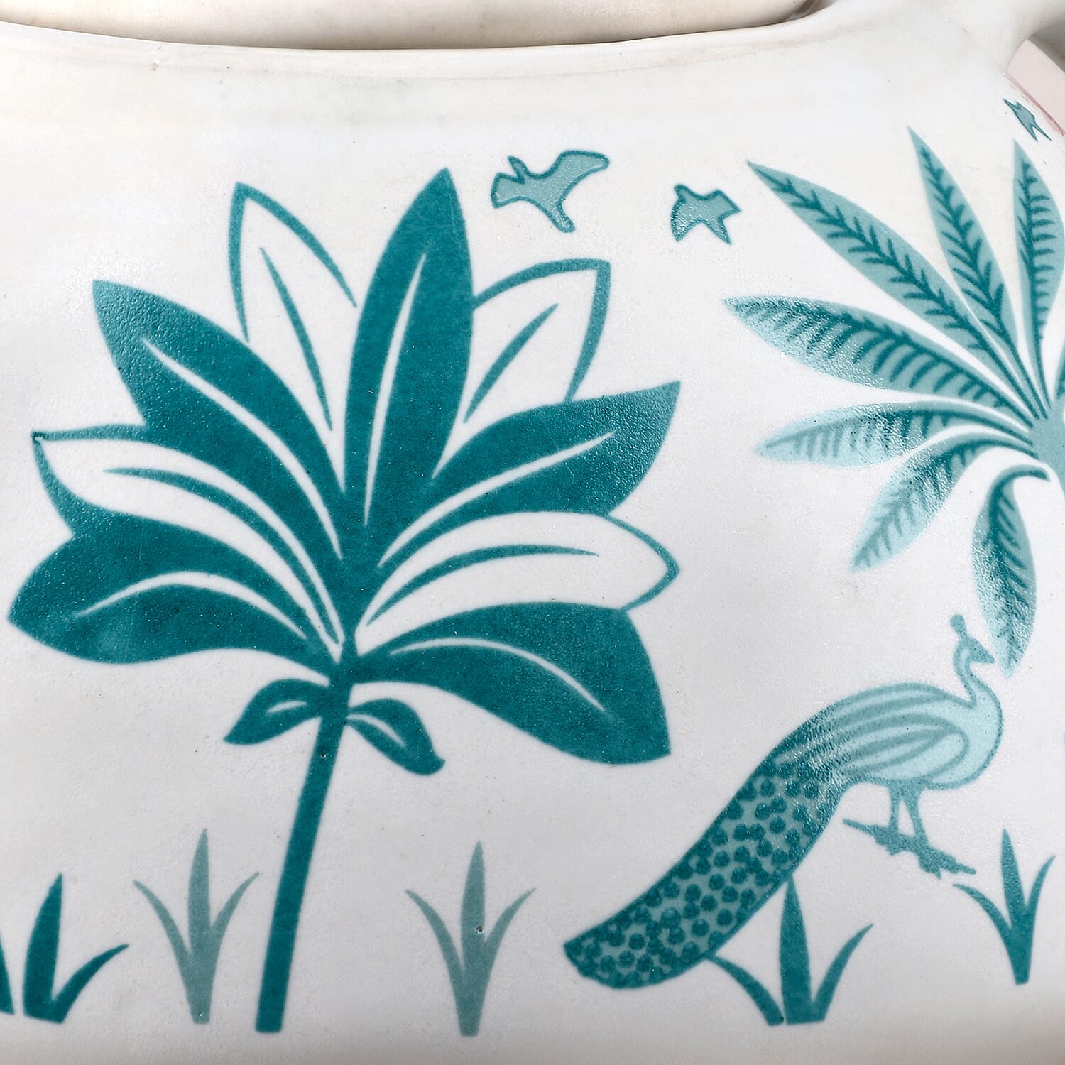 7-Piece Hand-Painted Ceramic Set - 1 Tea-Coffee Pot & 6 Cups in Display Box - Green