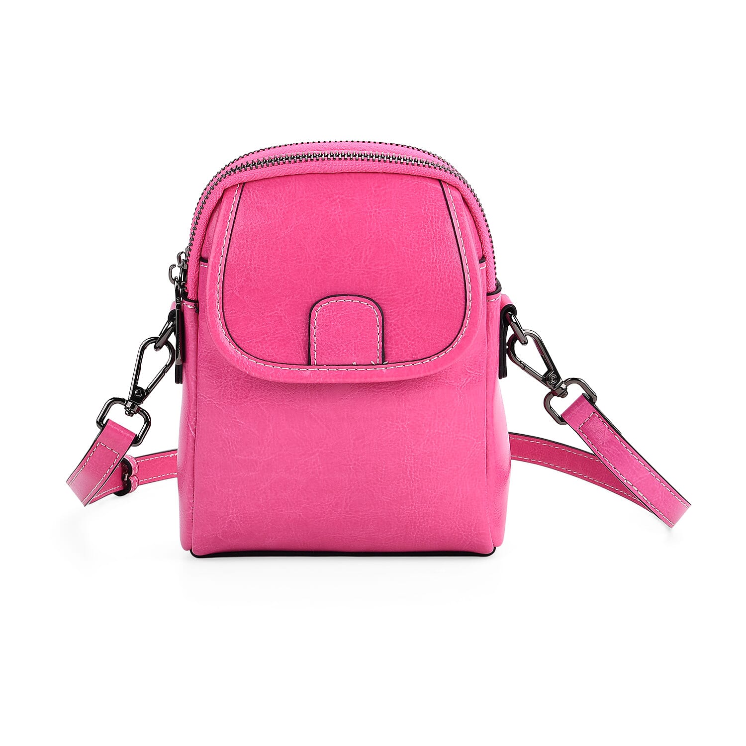 Genuine Leather Mini Messenger Crossbody Bag With Adjustable Strap - Rose Pink