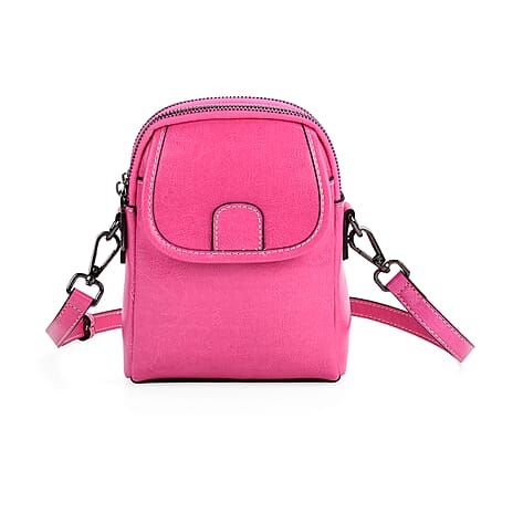 Genuine Leather Mini Messenger Crossbody Bag With Adjustable Strap - Rose Pink