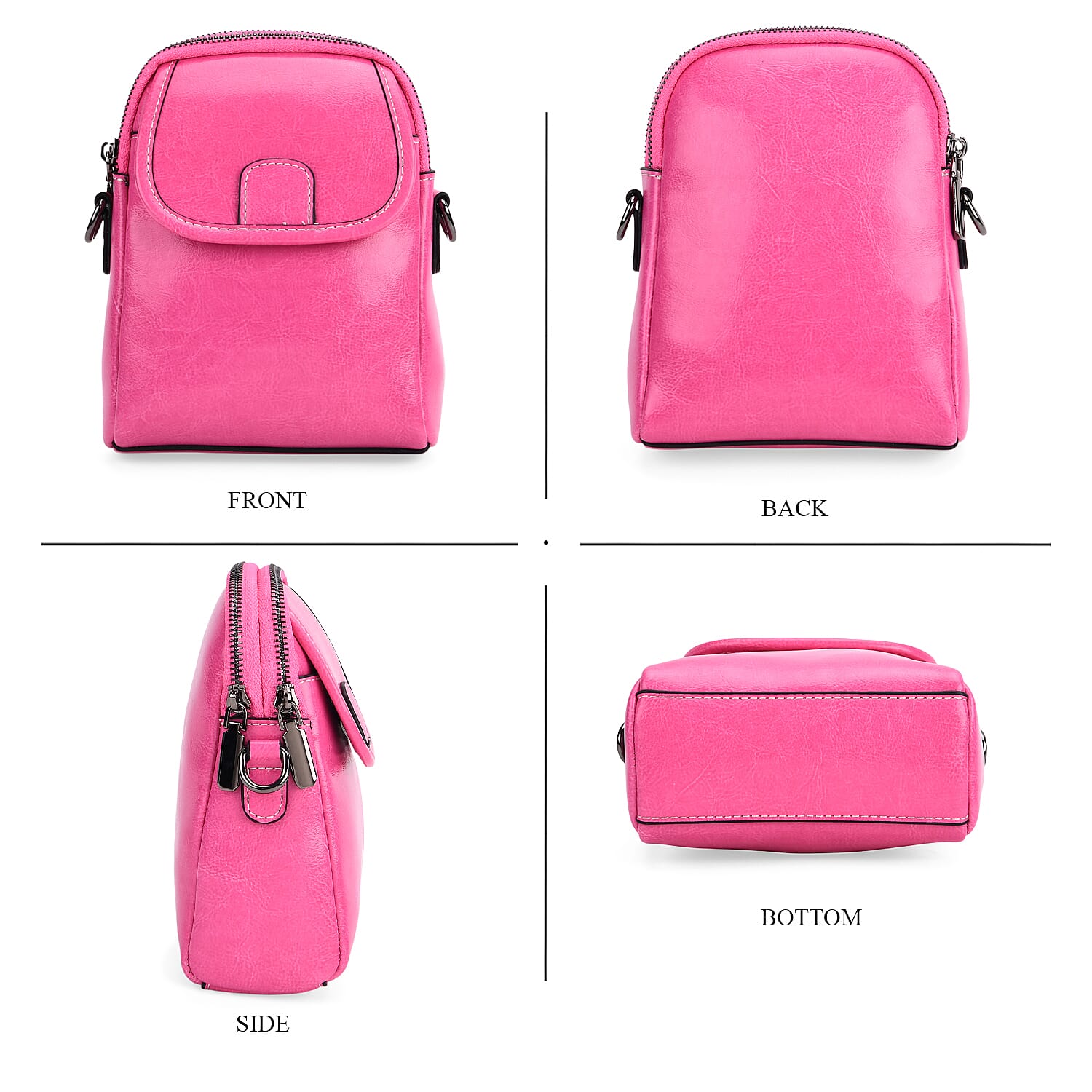 Genuine Leather Mini Messenger Crossbody Bag With Adjustable Strap - Rose Pink