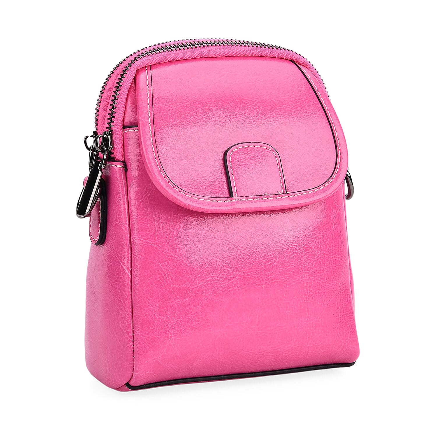 Genuine Leather Mini Messenger Crossbody Bag With Adjustable Strap - Rose Pink
