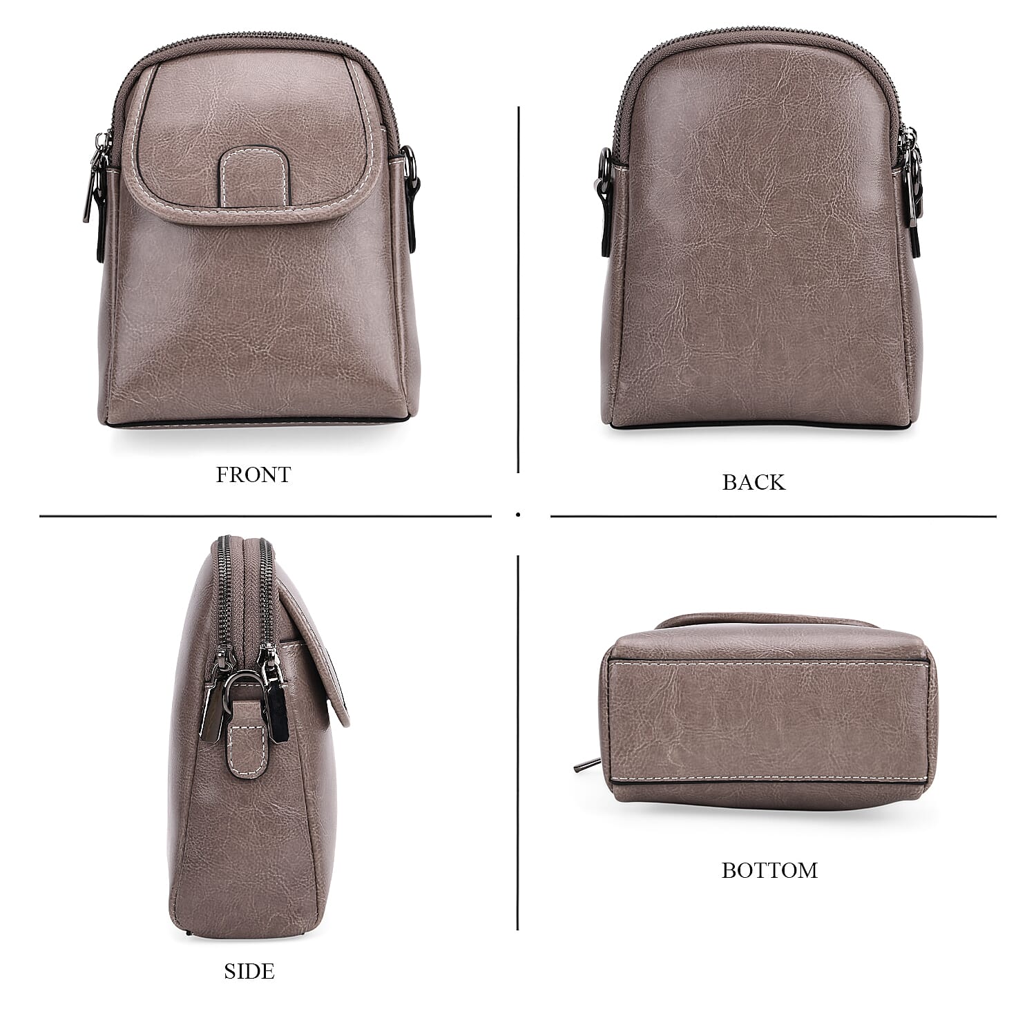 Genuine Leather Mini Messenger Crossbody Bag With Adjustable Strap - Silver Grey