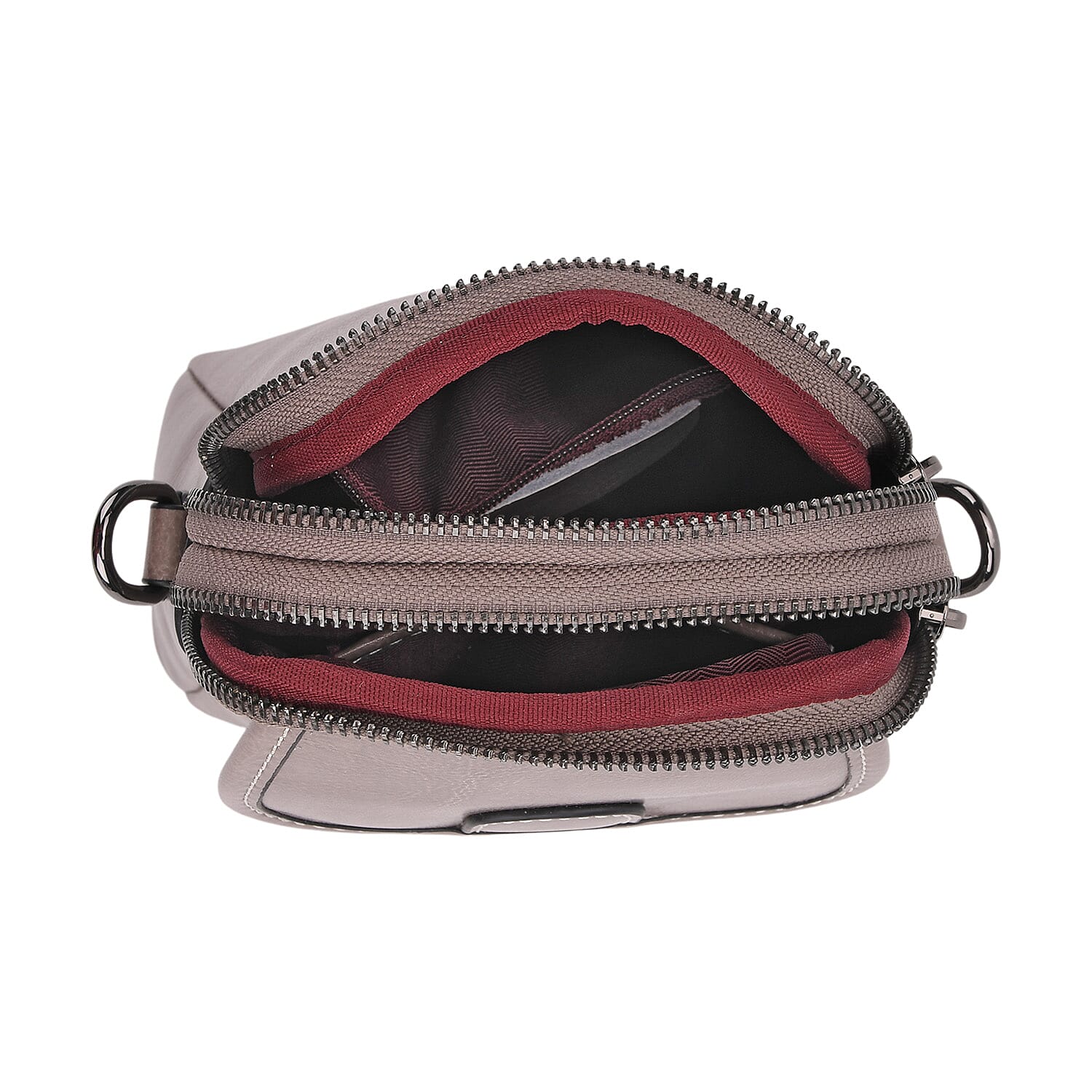 Genuine Leather Mini Messenger Crossbody Bag With Adjustable Strap - Silver Grey