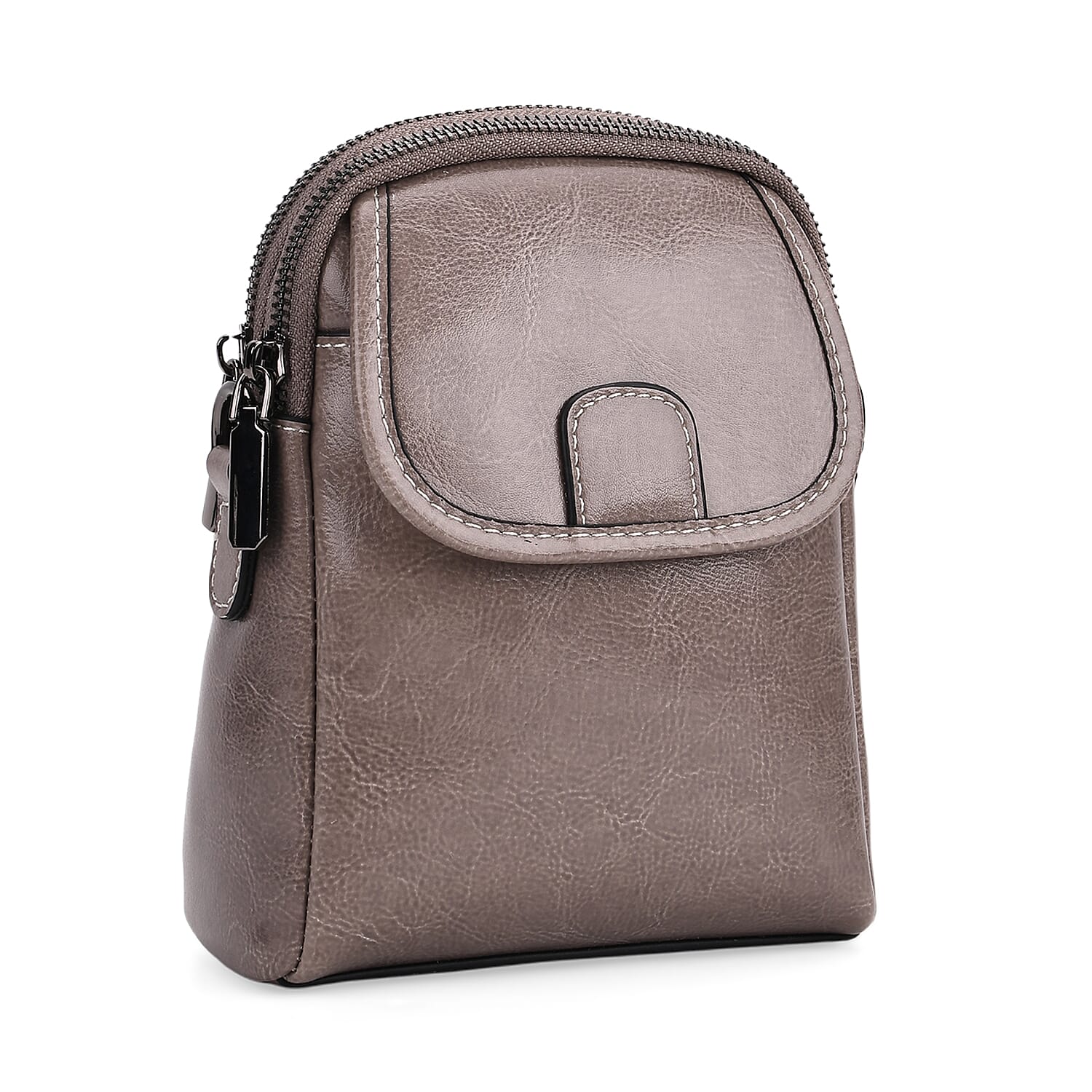 Genuine Leather Mini Messenger Crossbody Bag With Adjustable Strap - Silver Grey