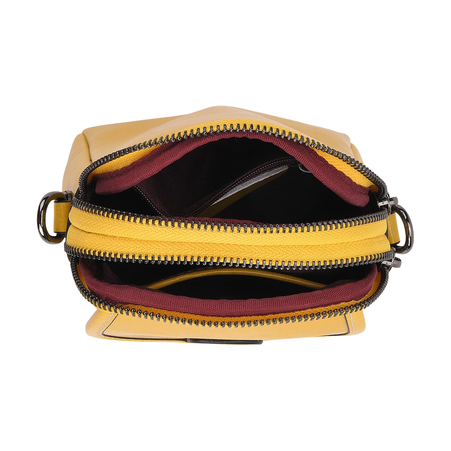 Genuine Leather Mini Messenger Crossbody Bag With Adjustable Strap - Yellow