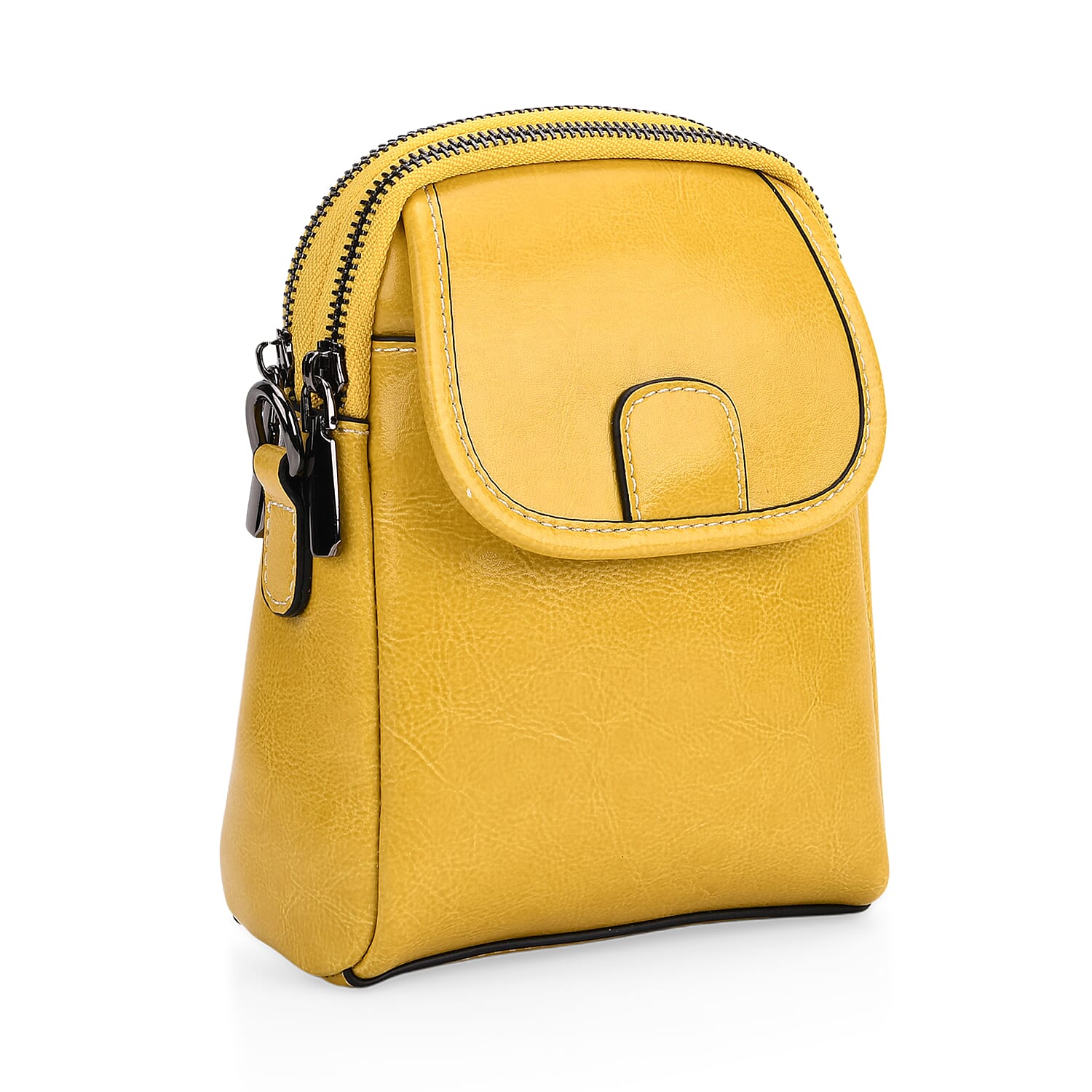 Genuine Leather Mini Messenger Crossbody Bag With Adjustable Strap - Yellow