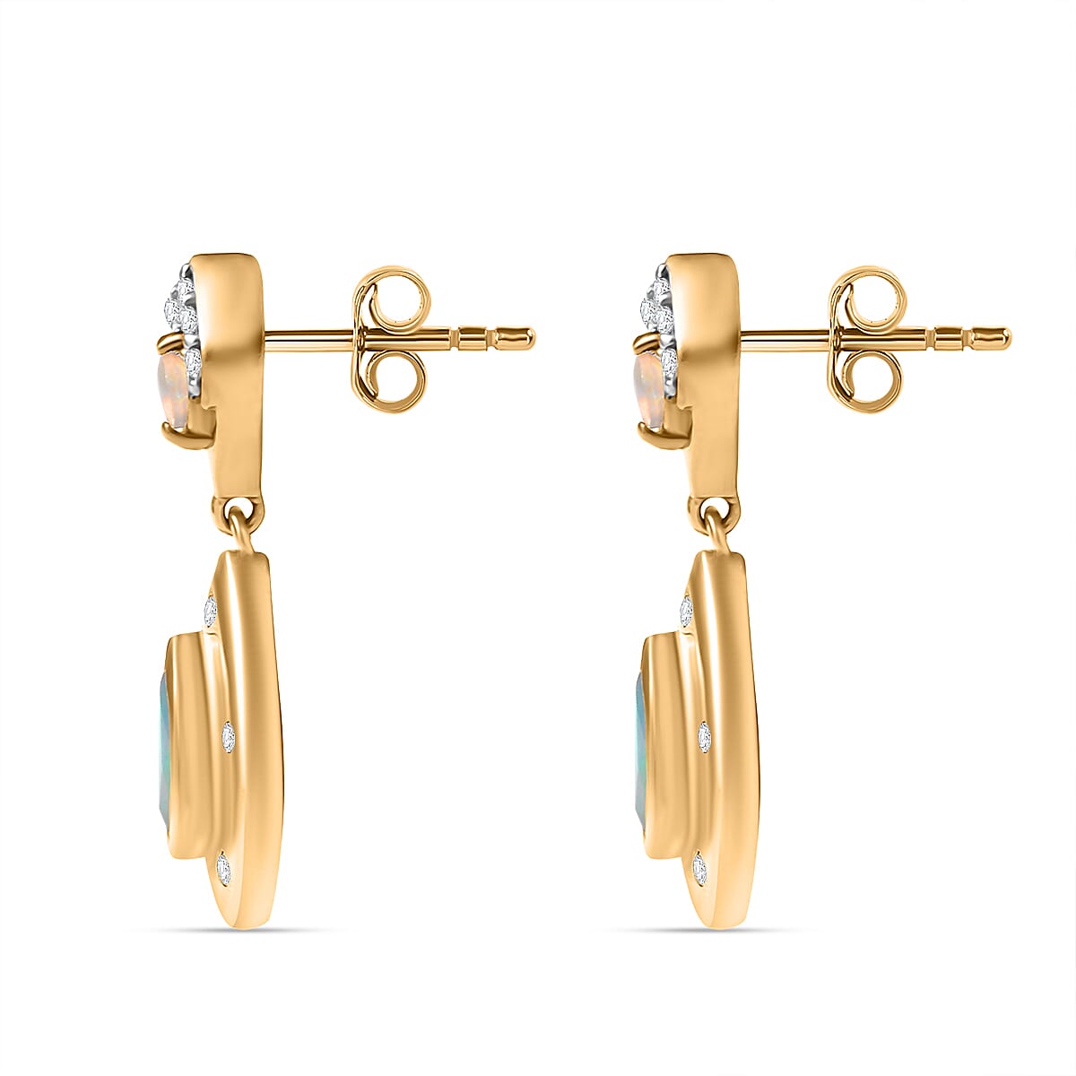 Ethiopian Faceted Opal & White Zircon Earring with Push Back in 18K Vermeil Yellow Gold Plated Sterling Silver 1.19 Ct. Ethiopian Faceted Opal & White Zircon Earring with Push Back in 18K Vermeil Yellow Gold Plated Sterling Silver 1.19 Ct.