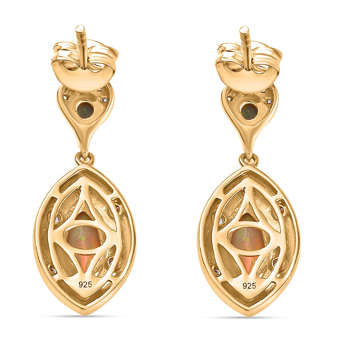 Ethiopian Faceted Opal & White Zircon Earring with Push Back in 18K Vermeil Yellow Gold Plated Sterling Silver 1.19 Ct. Ethiopian Faceted Opal & White Zircon Earring with Push Back in 18K Vermeil Yellow Gold Plated Sterling Silver 1.19 Ct.