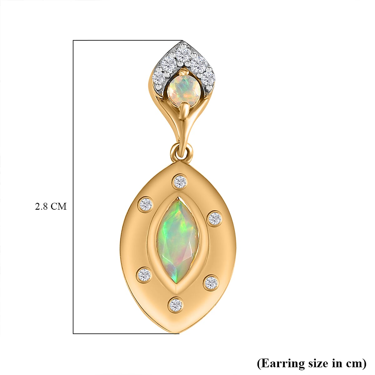 Ethiopian Faceted Opal & White Zircon Earring with Push Back in 18K Vermeil Yellow Gold Plated Sterling Silver 1.19 Ct. Ethiopian Faceted Opal & White Zircon Earring with Push Back in 18K Vermeil Yellow Gold Plated Sterling Silver 1.19 Ct.