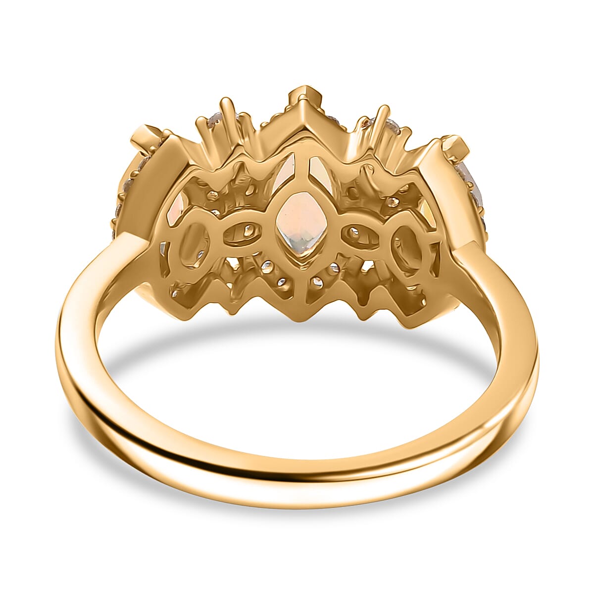 Ethiopian Faceted Opal & White Zircon Ring in 18K Vermeil Yellow Gold Plated Sterling Silver 1.20 Ct. Ethiopian Faceted Opal & White Zircon Ring in 18K Vermeil Yellow Gold Plated Sterling Silver 1.20 Ct.