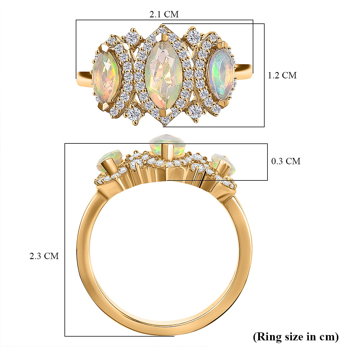 Ethiopian Faceted Opal & White Zircon Ring in 18K Vermeil Yellow Gold Plated Sterling Silver 1.20 Ct. Ethiopian Faceted Opal & White Zircon Ring in 18K Vermeil Yellow Gold Plated Sterling Silver 1.20 Ct.