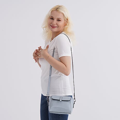 Genuine Leather- Crossbody Bag (Size - One Size)  Light Blue