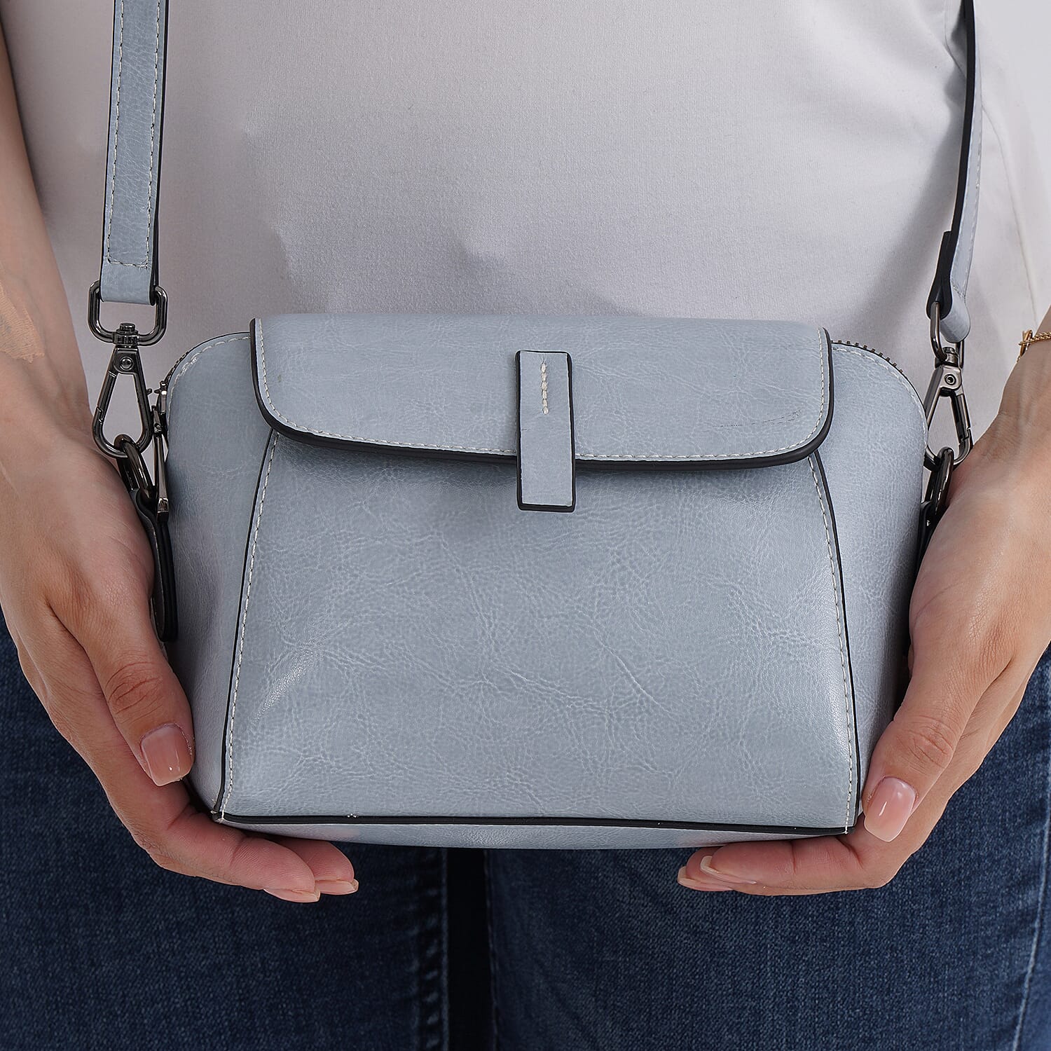 BRAND NEW LAUNCH- Sumptuous quality 100% Genuine Leather Crossbody Bag - Light Blue