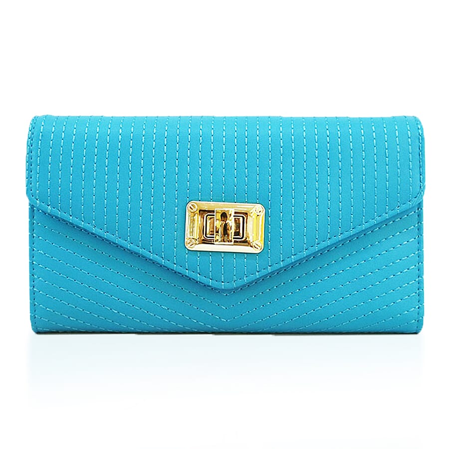 Leatherette Stitched Envelope Purse - Blue
