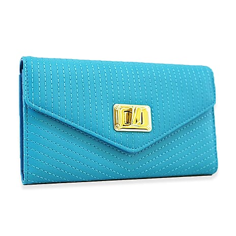 Leatherette Stitched Envelope Purse - Blue