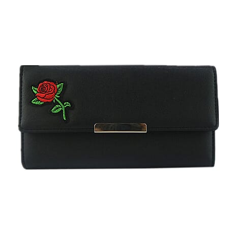 Leatherette Saffron Rose Purse - Black