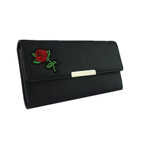 Leatherette Saffron Rose Purse - Black