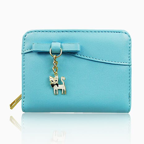 Leatherette Cat Small Purse - Blue With Complimentary Bag