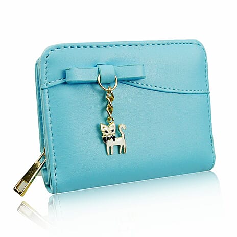 Leatherette Cat Small Purse - Blue With Complimentary Bag