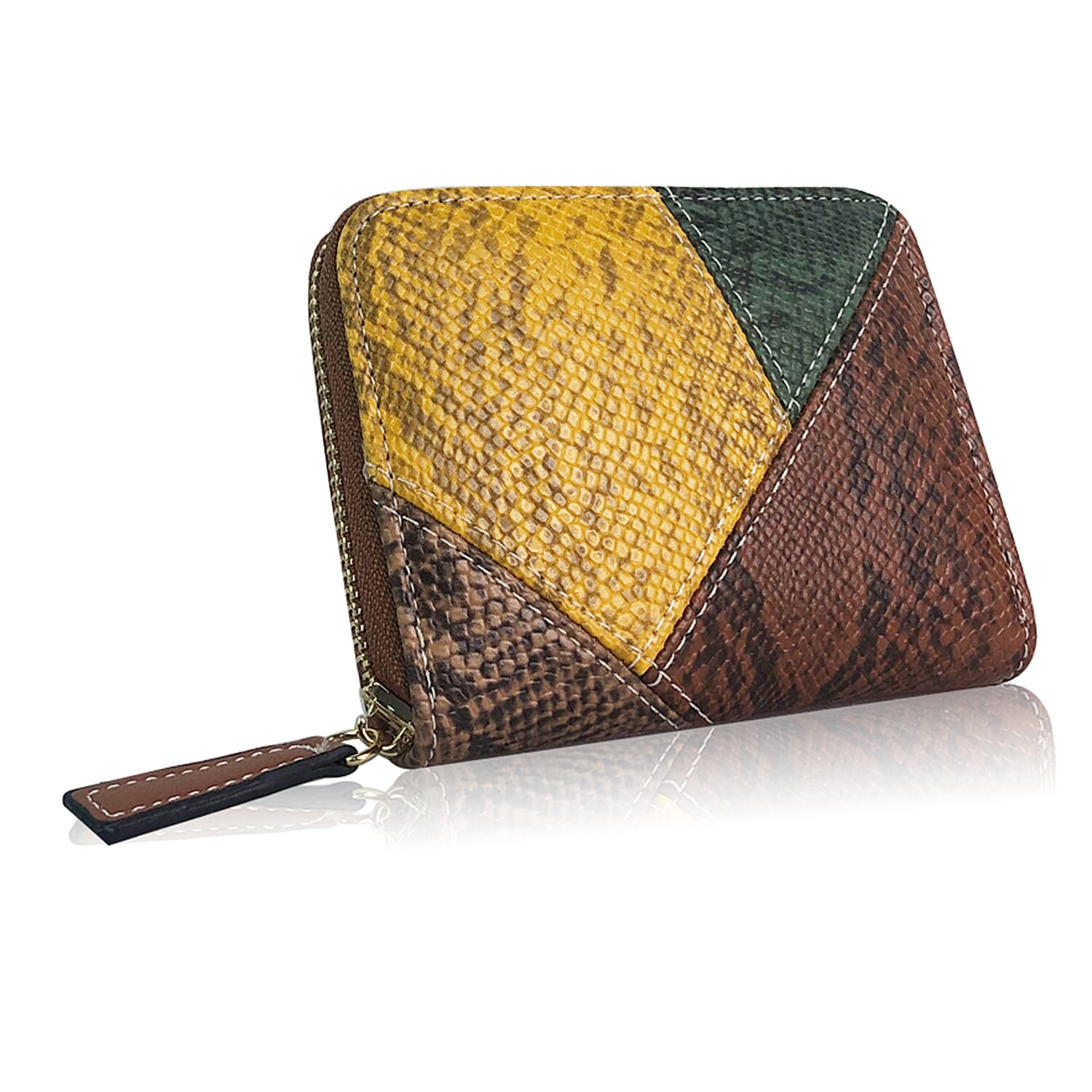 Snake Patterned Zip Small Purse - Tan