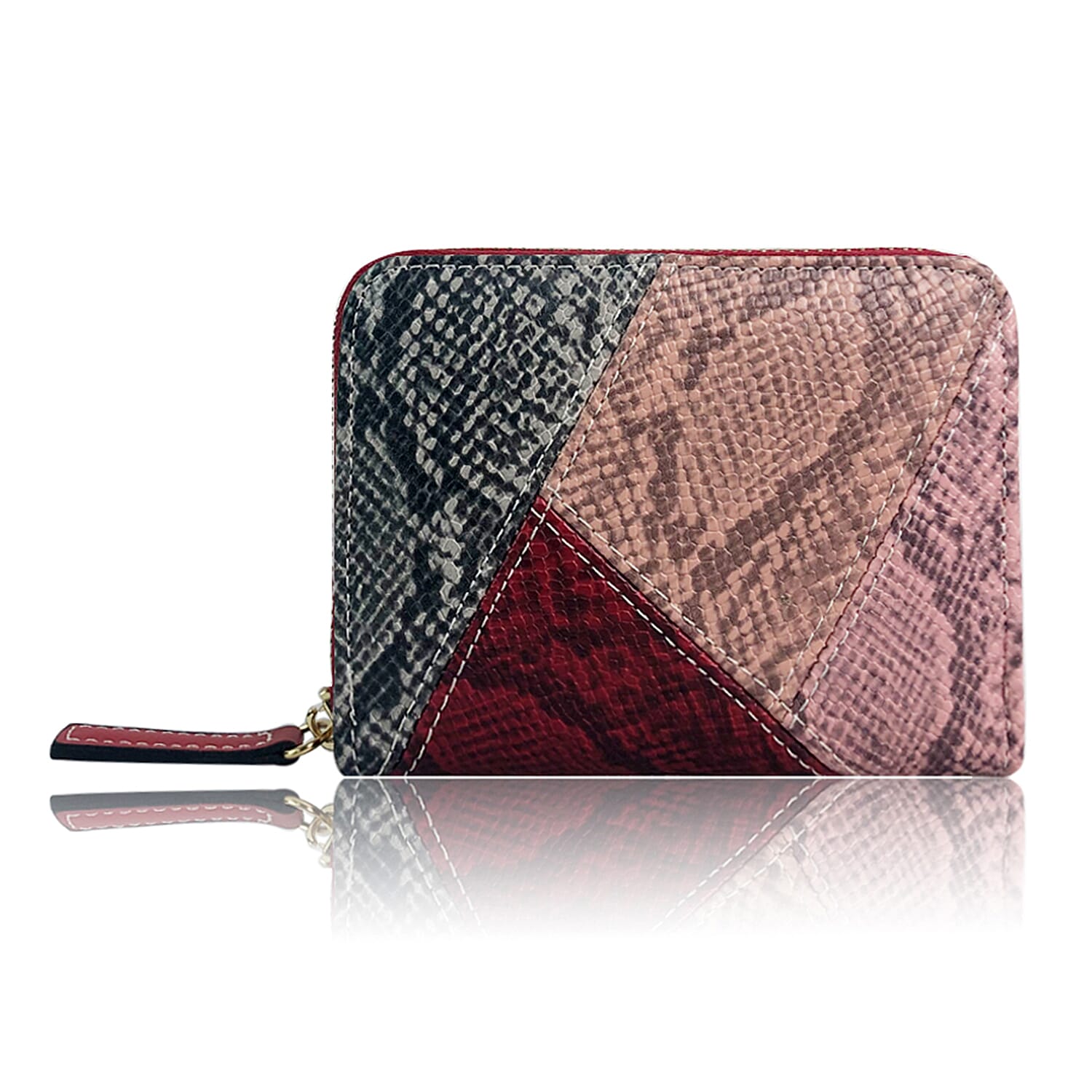 Snake Patterned Zip Small Purse - Red