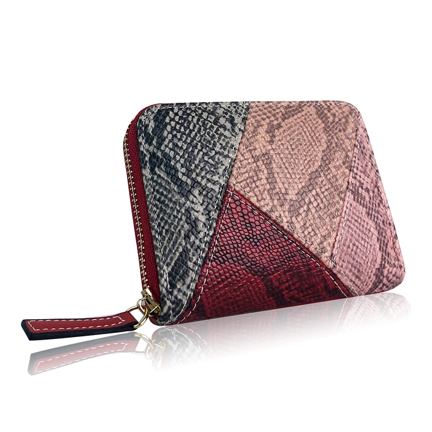 Snake Patterned Zip Small Purse - Red