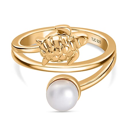 GP Turtle Collection - White Pearl Turtle Bypass Ring in 18K Vermeil Yellow Gold Plated Sterling Silver