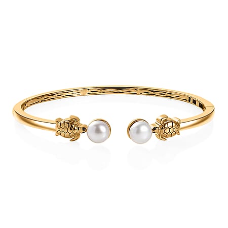 GP Turtle Collection - White Pearl 8MM Bangle in 18K Vermeil Yellow Gold Plated Sterling Silver 6.02 Ct, 7.5 inch