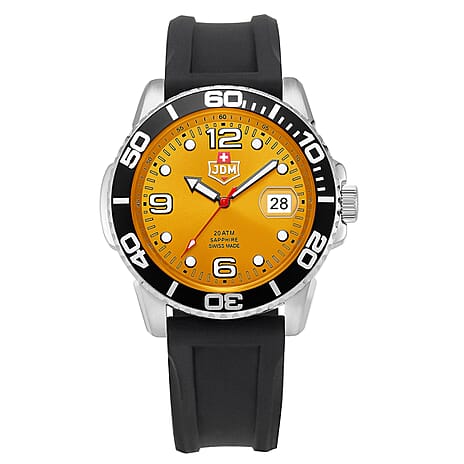 JDM Military Mike Swiss Quartz Movt. 20ATM WR Yellow Dial Mens Watch with Silver Colour Stainless Steel Strap