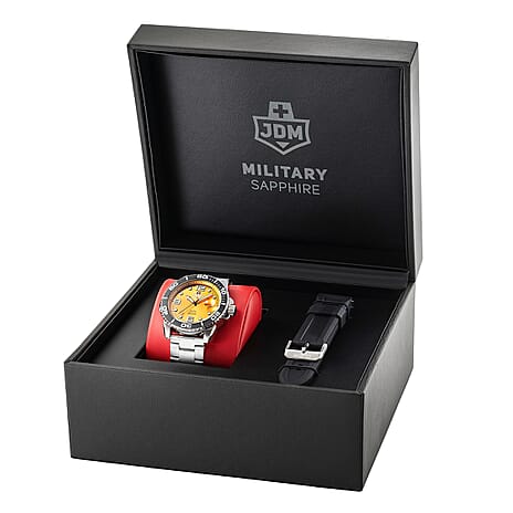 JDM Military Mike Swiss Quartz Movt. 20ATM WR Yellow Dial Mens Watch with Silver Colour Stainless Steel Strap