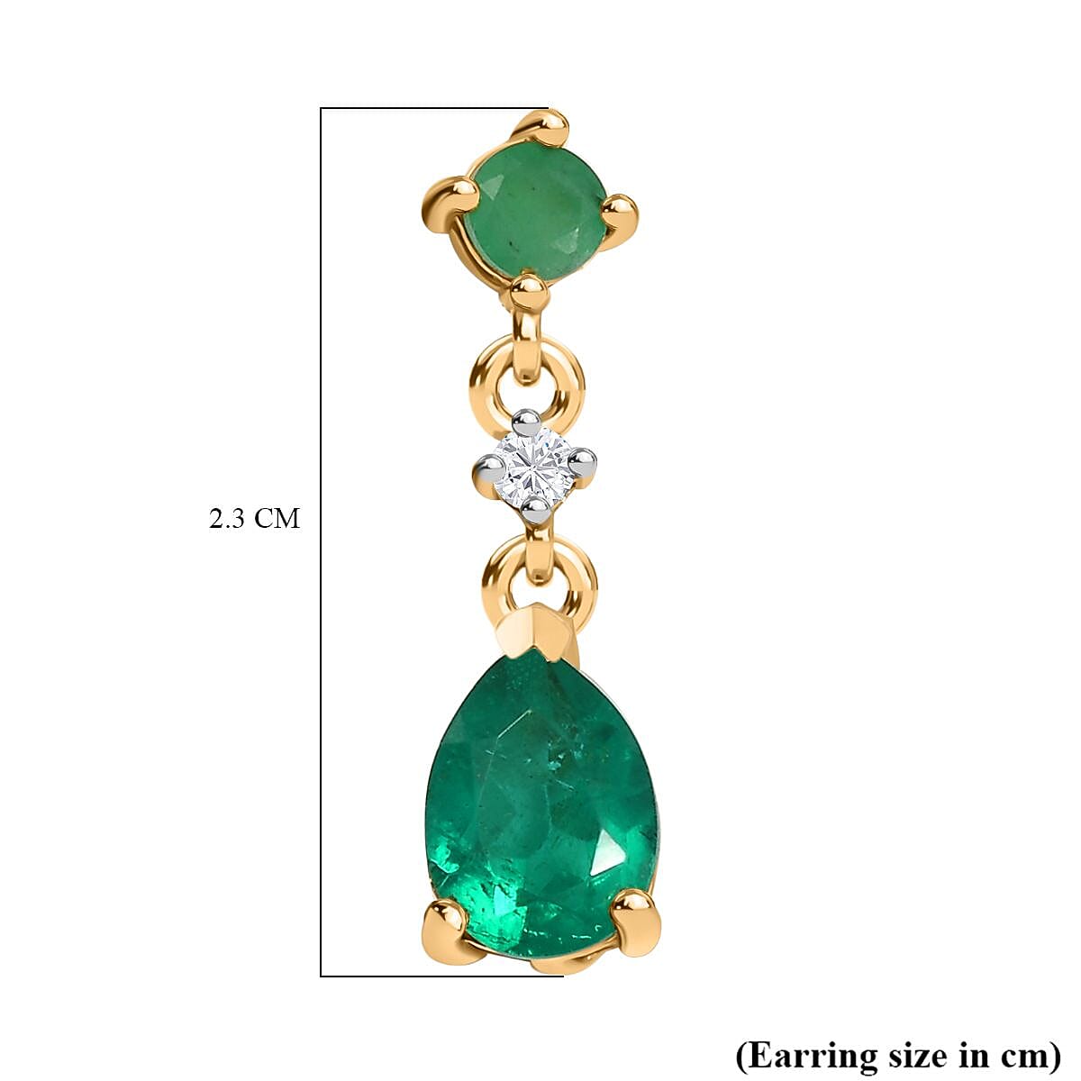 Emeraldine Triplet Quartz, Socoto Emerald & White Zircon Dangling Earring with Push Back in 18K Vermeil Yellow Gold Plated Sterling Silver 3.00 Ct. Emeraldine Triplet Quartz, Socoto Emerald & White Zircon Dangling Earring with Push Back in 18K Vermeil Yellow Gold Plated Sterling Silver 3.00 Ct.