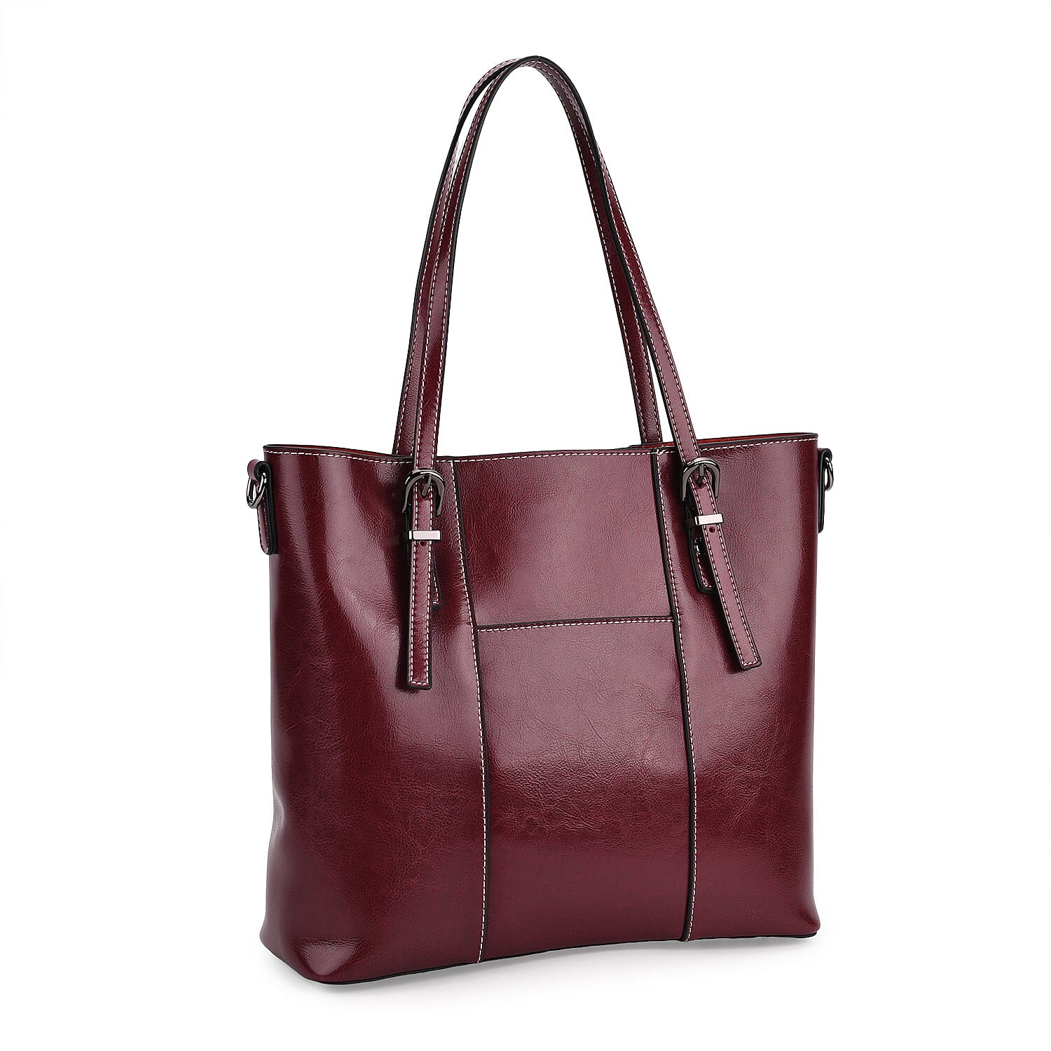 Stylish Genuine Leather Everyday Tote Bag With Adjustable Strap - Wine Red Stylish Genuine Leather Everyday Tote Bag With Adjustable Strap - Wine Red