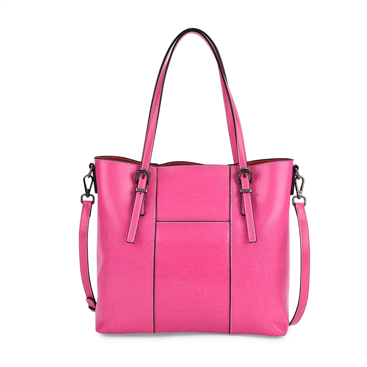Stylish Genuine Leather Everyday Tote Bag With Adjustable Strap - Pink