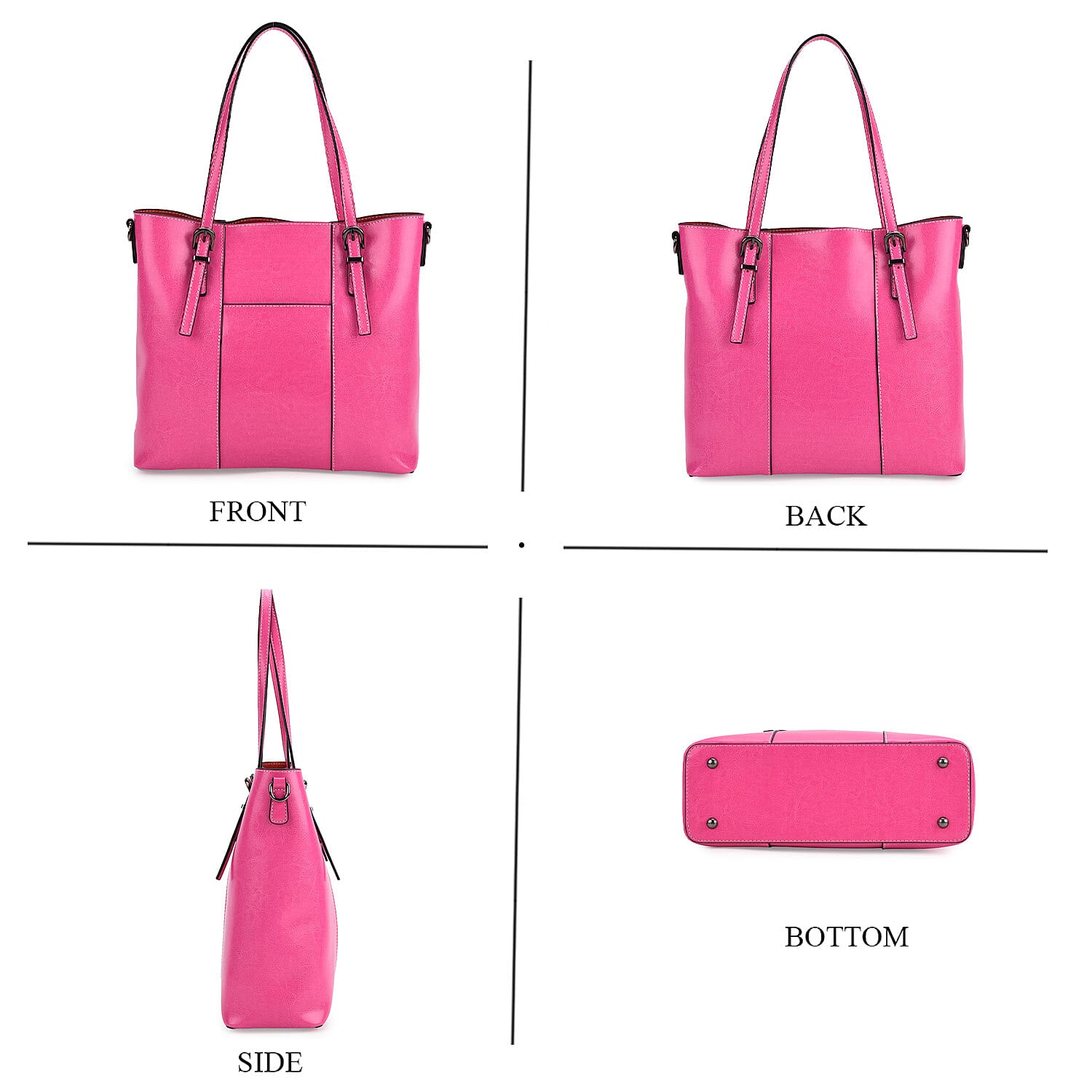 Stylish Genuine Leather Everyday Tote Bag With Adjustable Strap - Pink