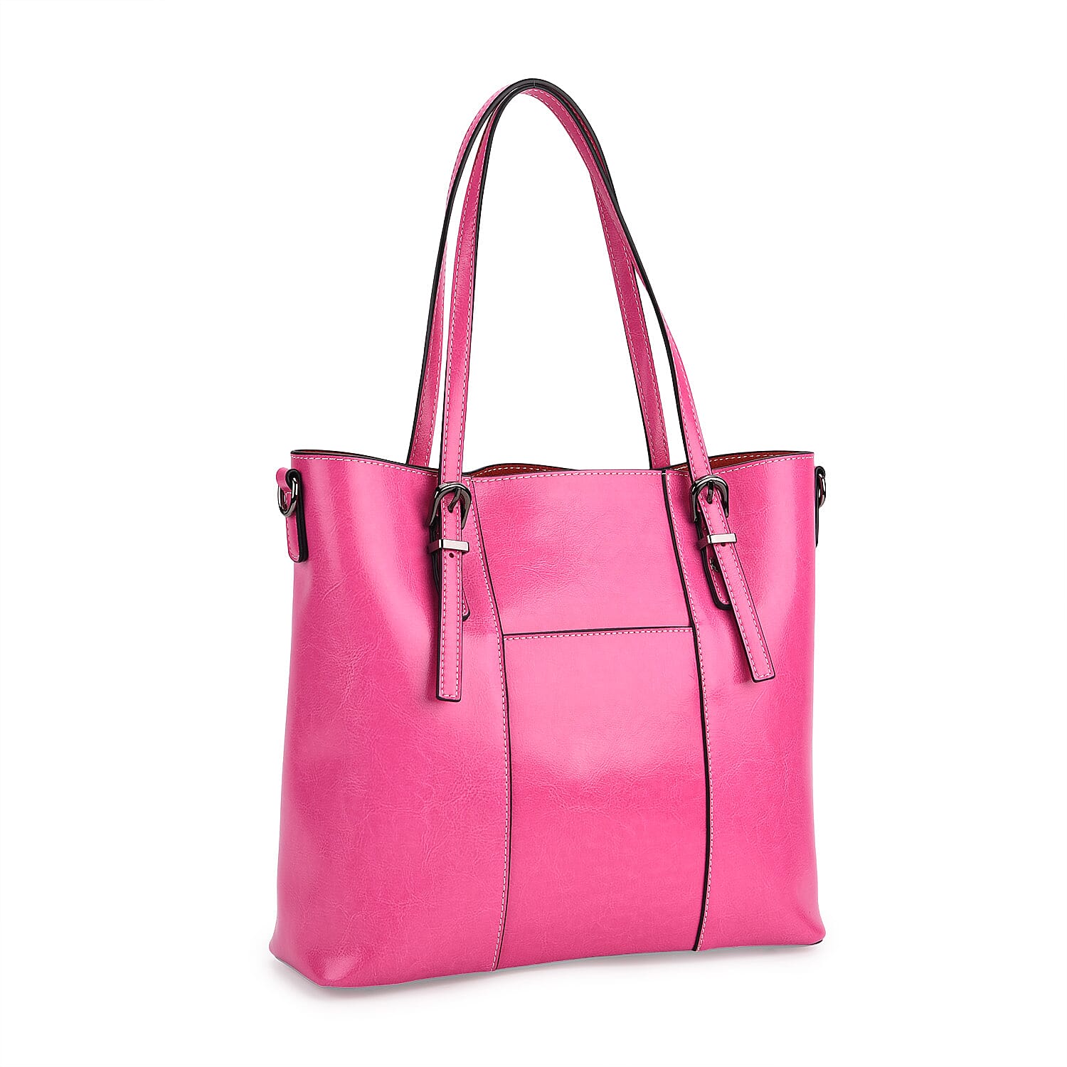 Stylish Genuine Leather Everyday Tote Bag With Adjustable Strap - Pink