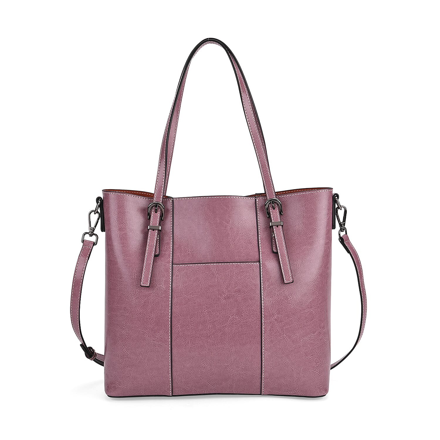 Stylish Genuine Leather Everyday Tote Bag With Adjustable Strap - Mauve