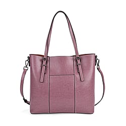 Stylish Genuine Leather Everyday Tote Bag With Adjustable Strap - Purple