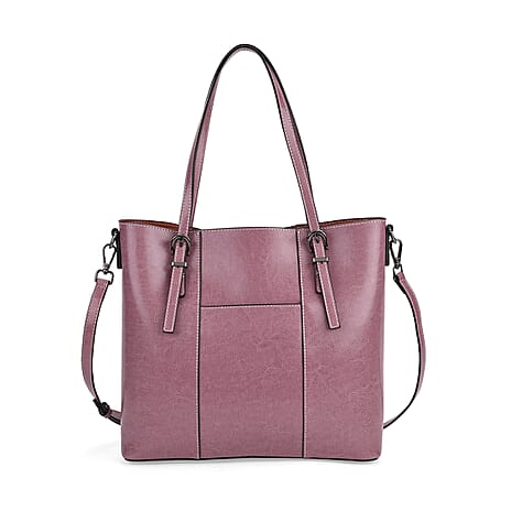 Stylish Genuine Leather Everyday Tote Bag With Adjustable Strap - Mauve