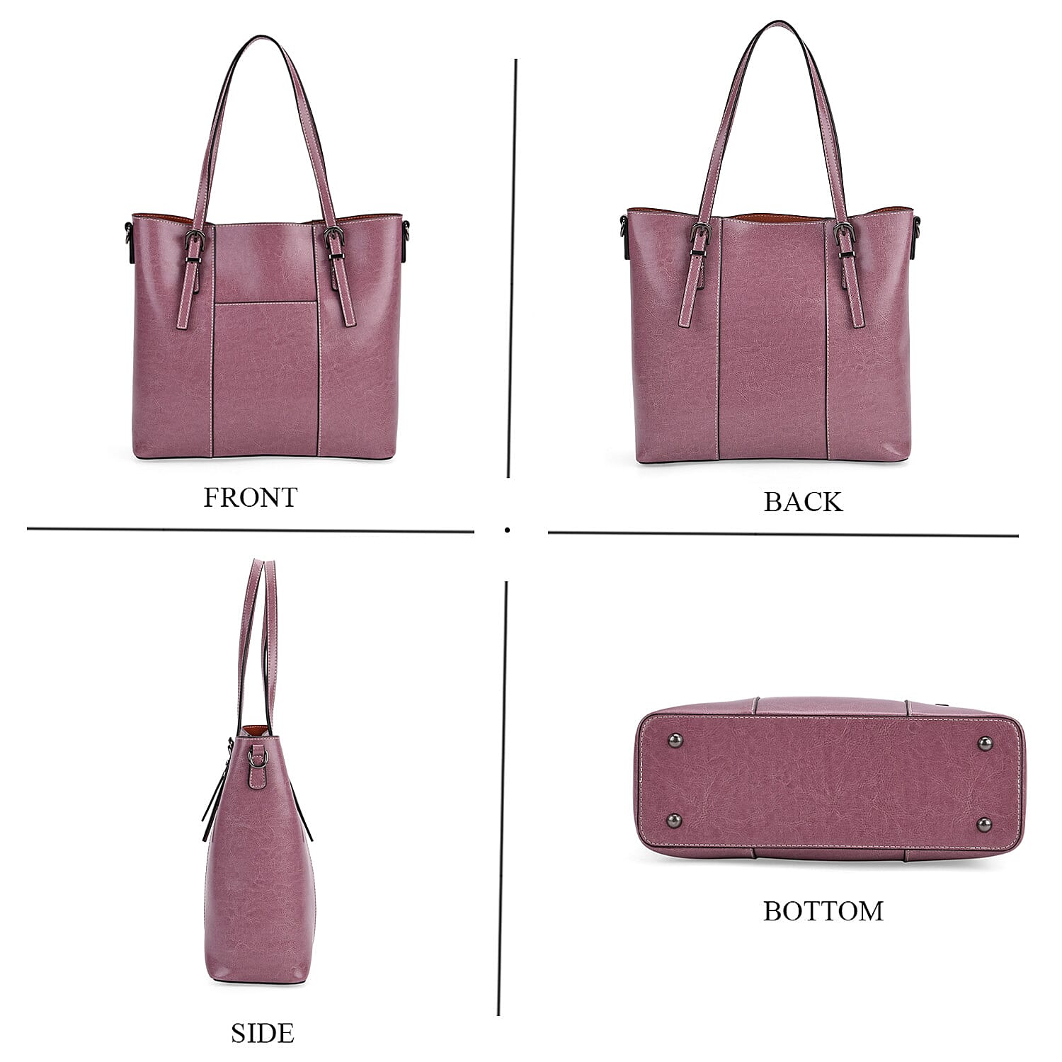 Stylish Genuine Leather Everyday Tote Bag With Adjustable Strap - Mauve