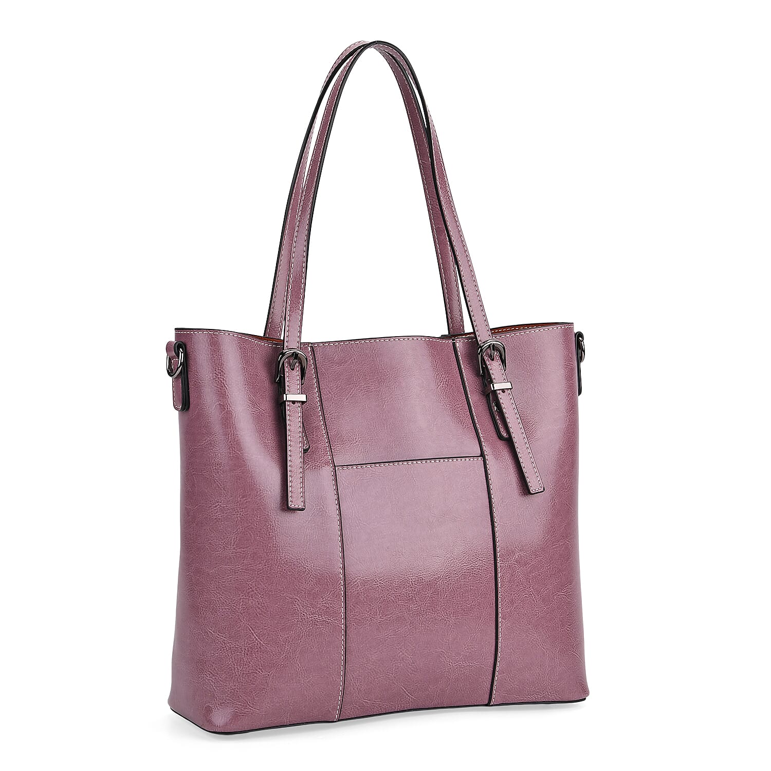 Stylish Genuine Leather Everyday Tote Bag With Adjustable Strap - Mauve